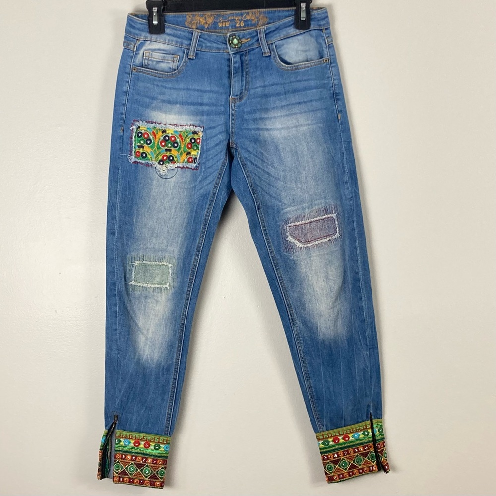 Desigual Embellished Embroidered Ankle Jeans Size 26